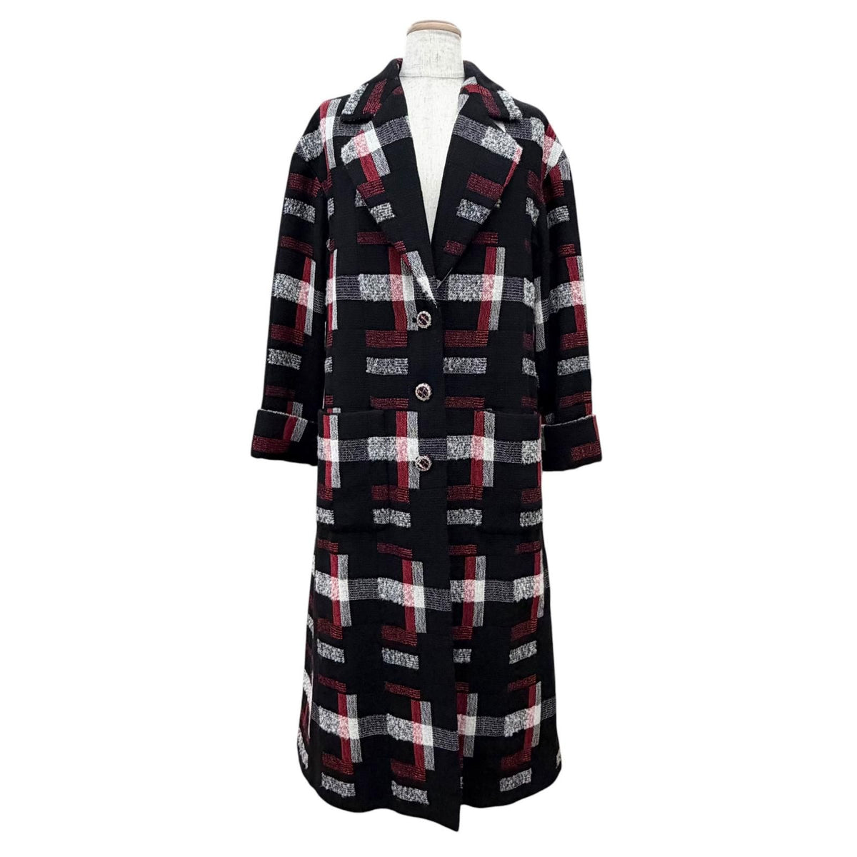 Chanel Wool CC Logo Button All Over Pattern Coat