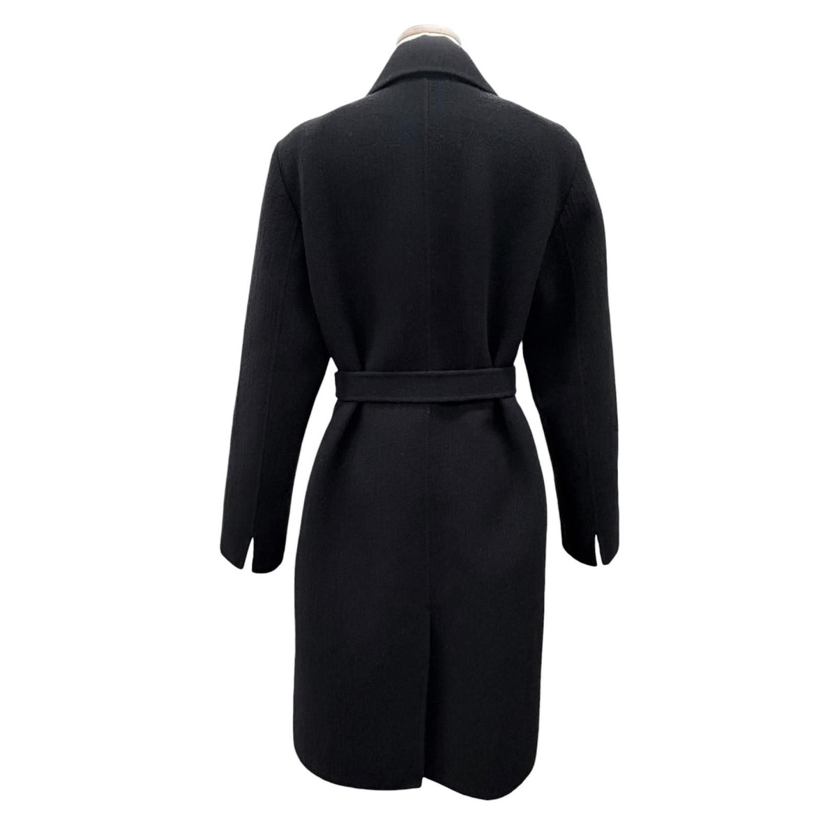 Max Mara White Tag 100% Virgin Wool Belt Wrap Coat Long Simple Black 36 — view 4