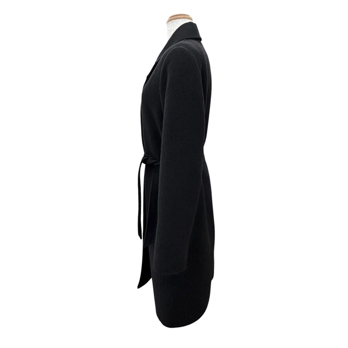 Max Mara White Tag 100% Virgin Wool Belt Wrap Coat Long Simple Black 36 — view 3