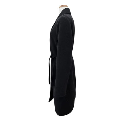 Max Mara White Tag 100% Virgin Wool Belt Wrap Coat Long Simple Black 36 — view 3
