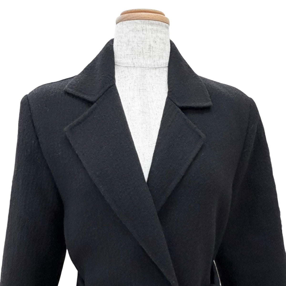 Max Mara White Tag 100% Virgin Wool Belt Wrap Coat Long Simple Black 36 — view 2