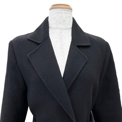 Max Mara White Tag 100% Virgin Wool Belt Wrap Coat Long Simple Black 36 — view 2