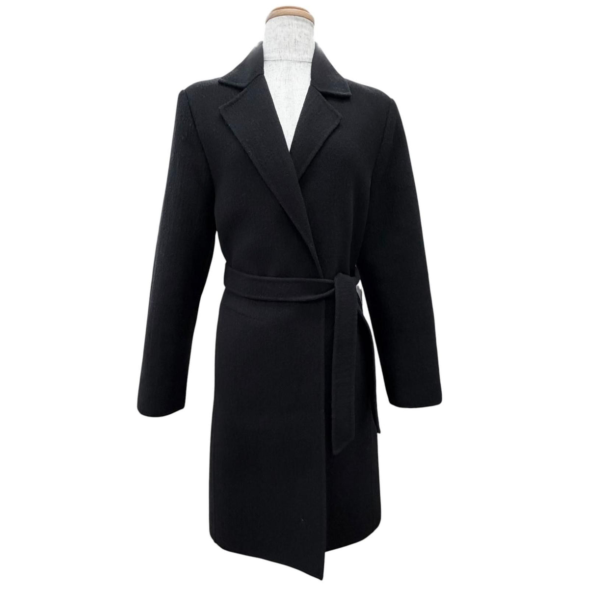 Max Mara White Tag 100% Virgin Wool Belt Wrap Coat Long Simple Black 36