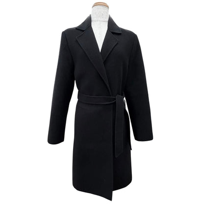Max Mara White Tag 100% Virgin Wool Belt Wrap Coat Long Simple Black 36