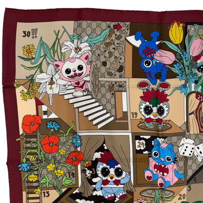Gucci Besties Print Silk Twill Scarf 100% Bordeaux 90 — view 3