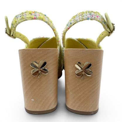 Chanel CC Logo Backstrap Tweed Wedge Sole Sandals Yellow — view 8