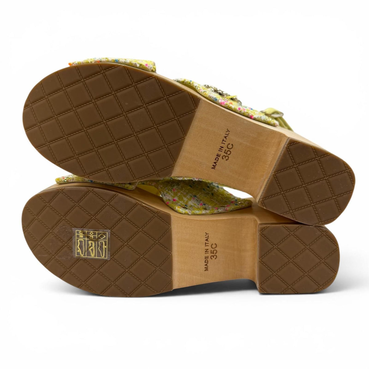 Chanel CC Logo Backstrap Tweed Wedge Sole Sandals Yellow — view 6