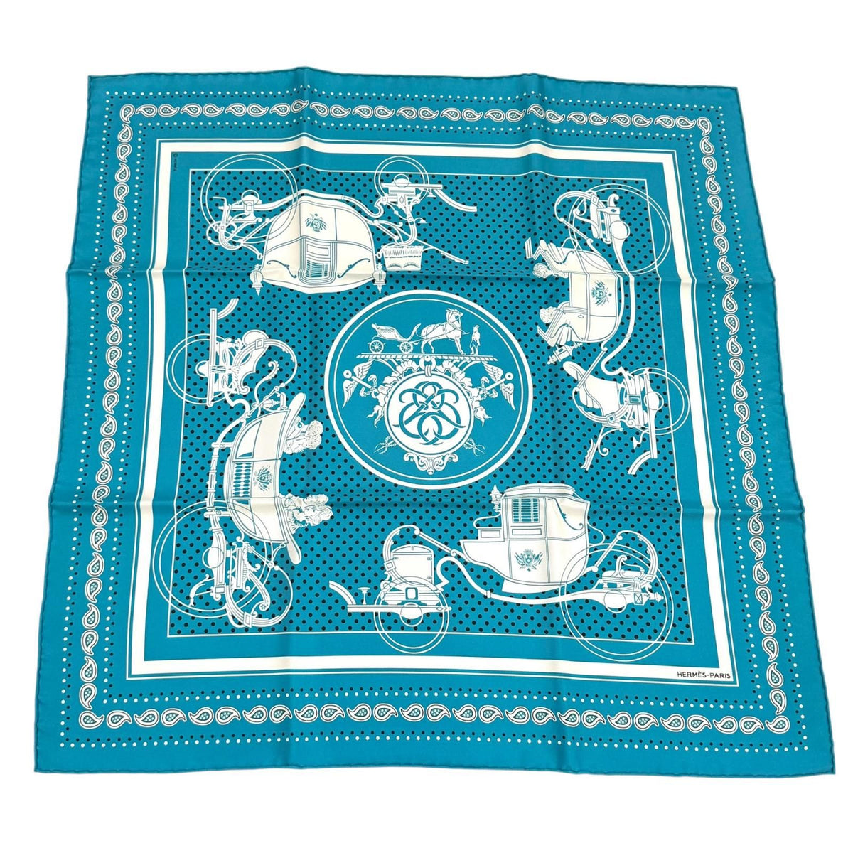 Hermes Carre 55 Ex Libris 100% Silk Scarf Turquoise