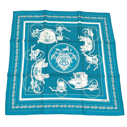 Hermes Carre 55 Ex Libris 100% Silk Scarf Turquoise
