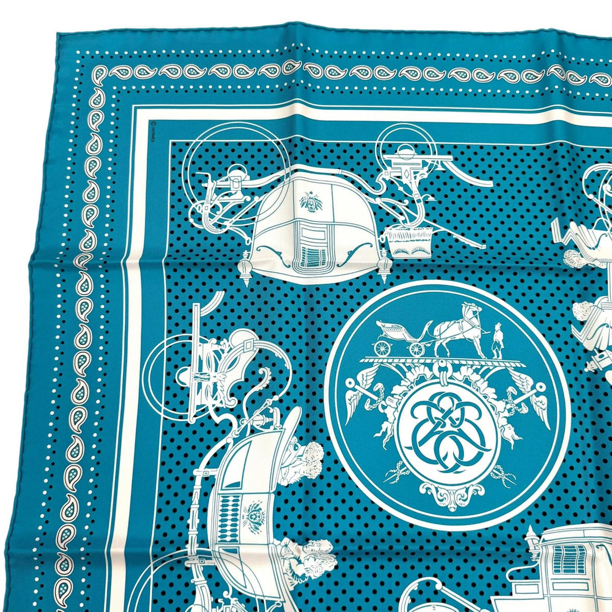 Hermes Carre 55 Ex Libris 100% Silk Scarf Turquoise — view 3