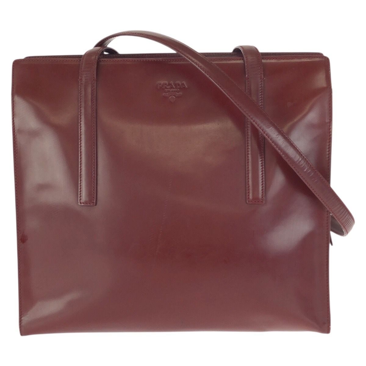 Prada Spazzolato Wine Red Bordeaux Patent Leather Shoulder Bag