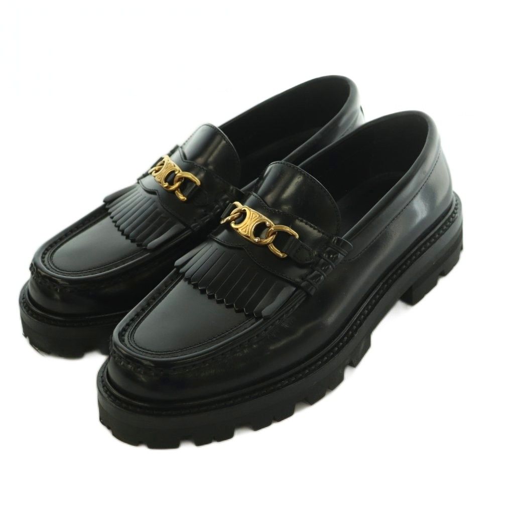 Celine With Triomphe Chain Margaret Loafers Leather Black 38