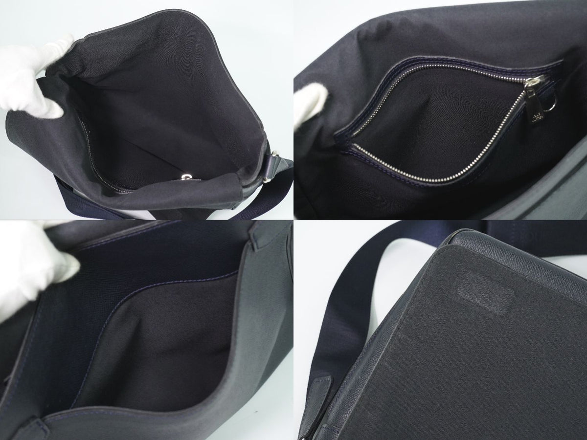 Louis Vuitton LV Roman MM Taiga Leather Shoulder Bag Boreal Dark Navy — view 8