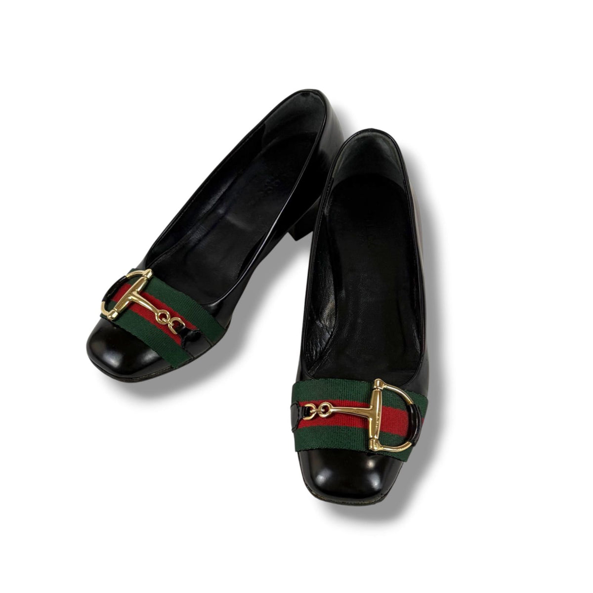 Gucci Horsebit Sherry Line Pumps Square Toe Hasurabit Black Leather Half Heel 34 — view 2