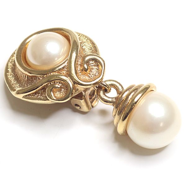 Dior Faux Pearl Earrings Metal Gold Color Clip — view 3