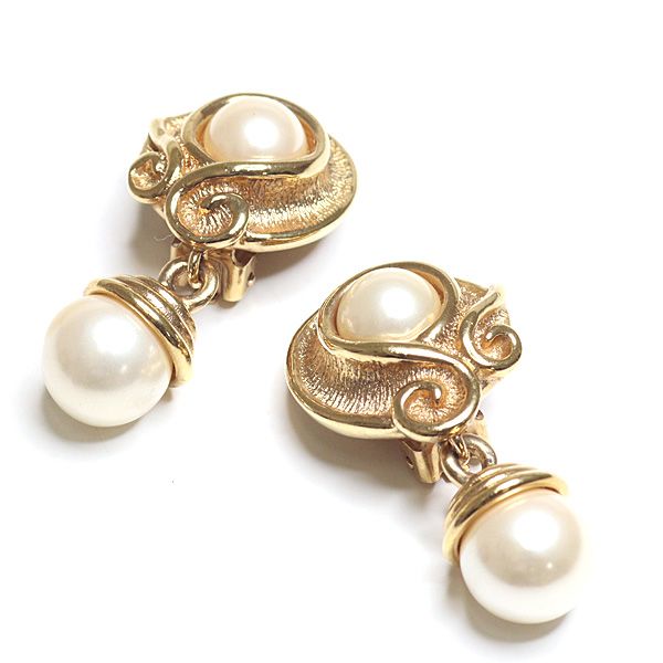 Dior Faux Pearl Earrings Metal Gold Color Clip — view 2