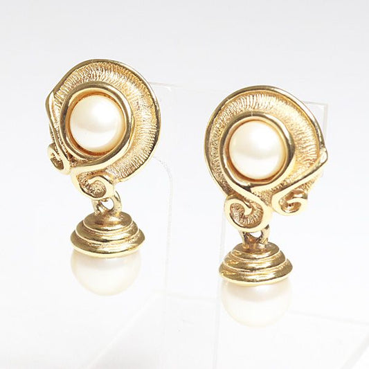Dior Faux Pearl Earrings Metal Gold Color Clip