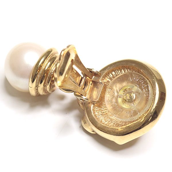 Dior Faux Pearl Earrings Metal Gold Color Clip — view 4