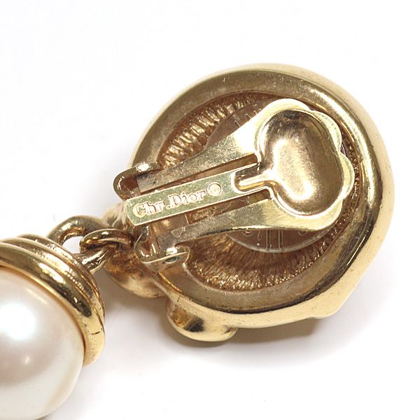 Dior Faux Pearl Earrings Metal Gold Color Clip — view 5