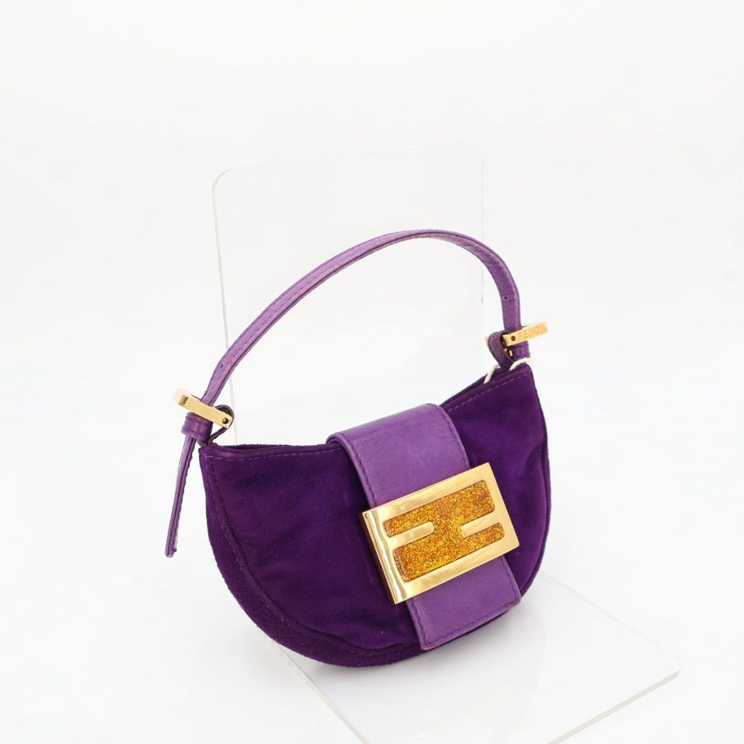 Fendi Mini Croissant Suede Leather Gold Shoulder Bag
