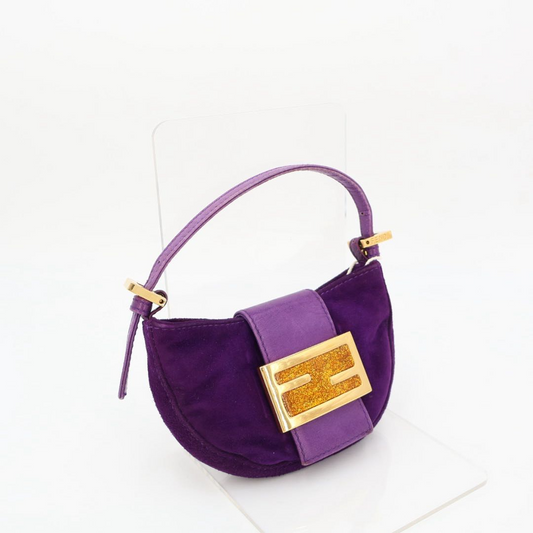 Fendi Mini Croissant Suede Leather Gold Shoulder Bag