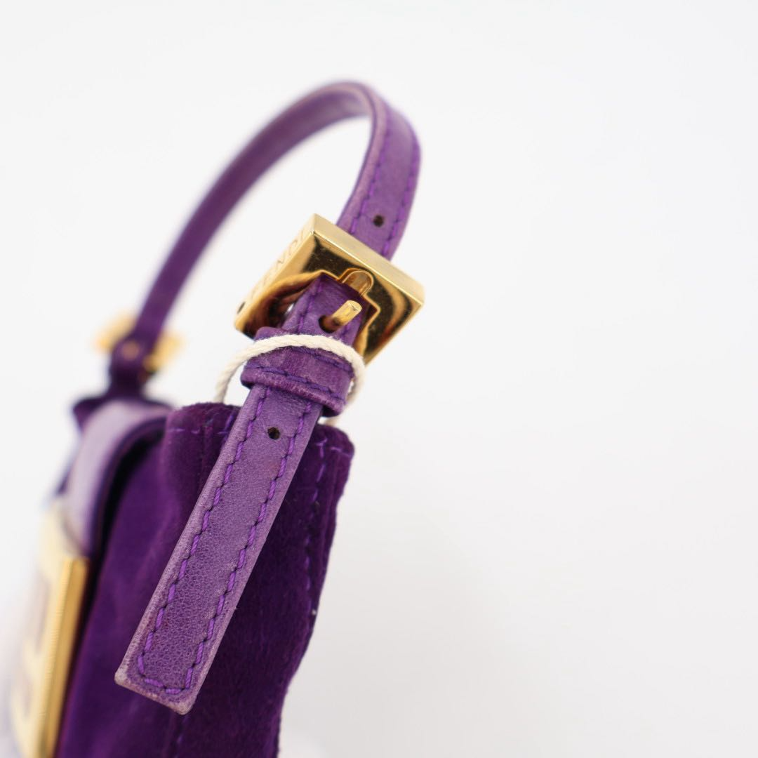 Fendi Mini Croissant Suede Leather Gold Shoulder Bag — view 2