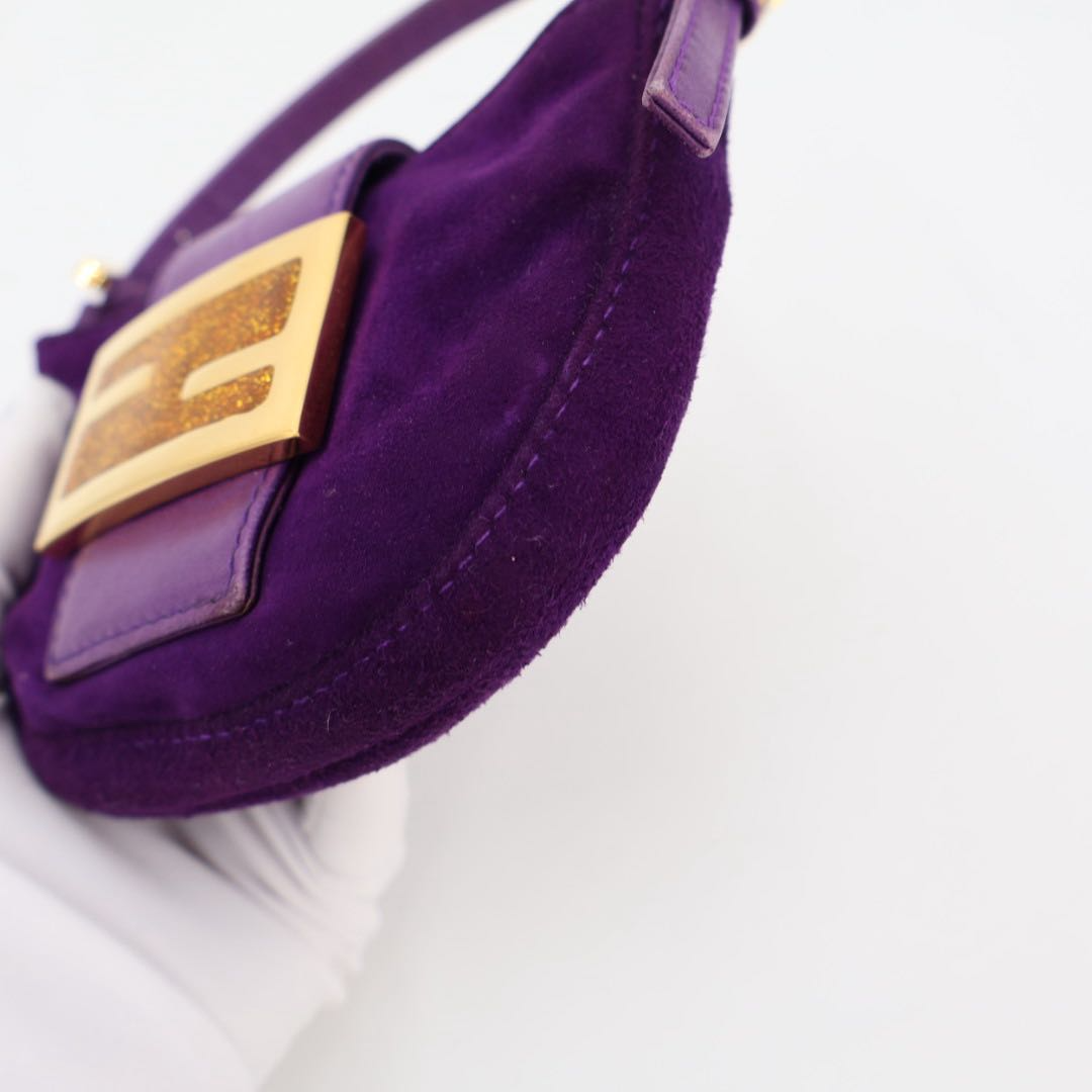 Fendi Mini Croissant Suede Leather Gold Shoulder Bag — view 3