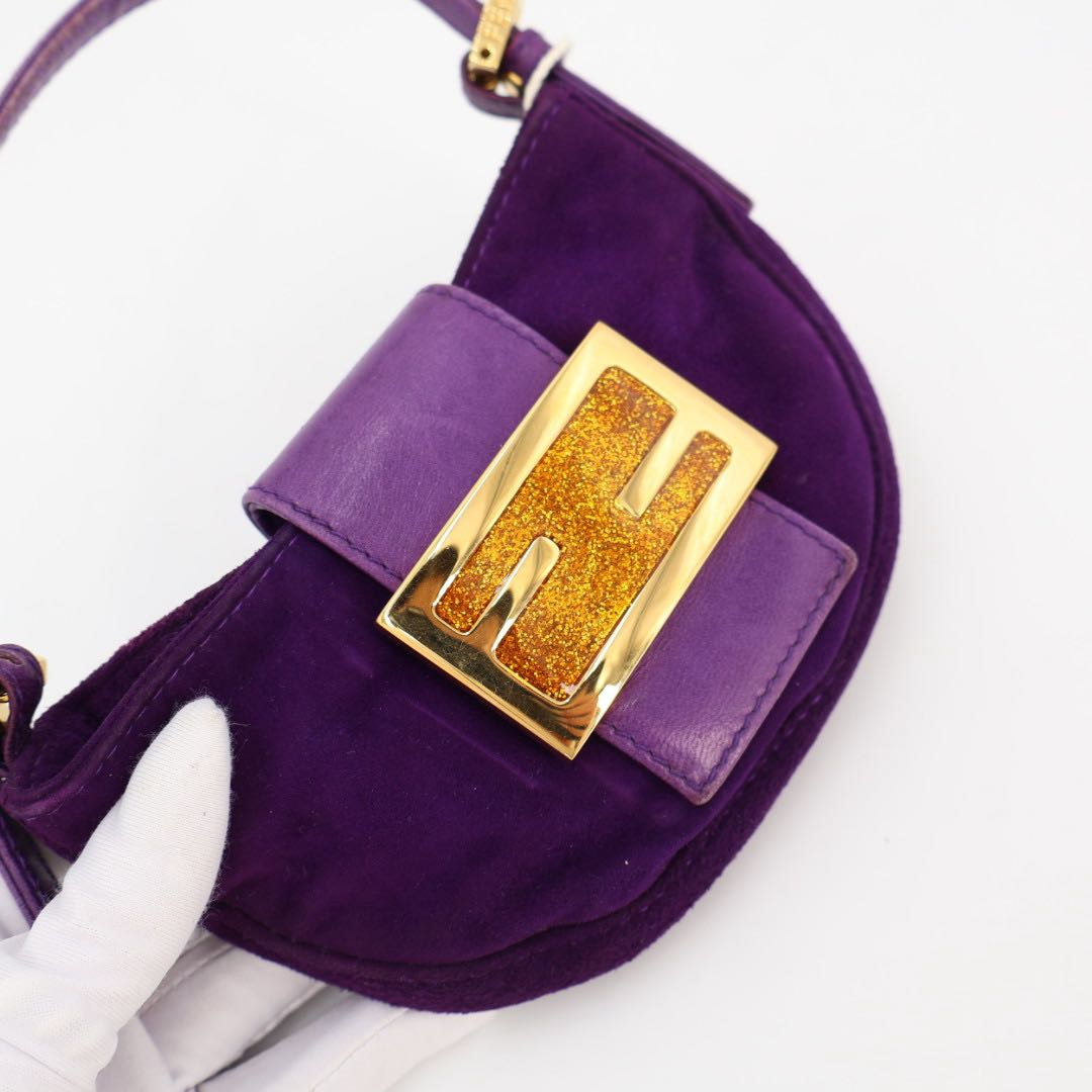 Fendi Mini Croissant Suede Leather Gold Shoulder Bag — view 5