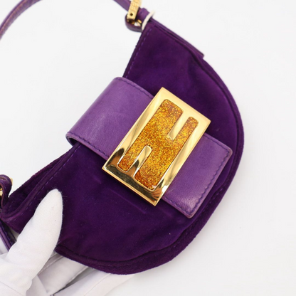 Fendi Mini Croissant Suede Leather Gold Shoulder Bag — view 5