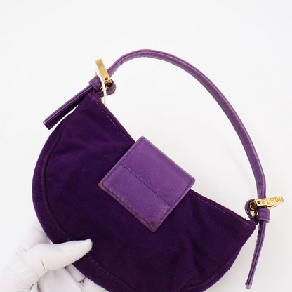 Fendi Mini Croissant Suede Leather Gold Shoulder Bag — view 8