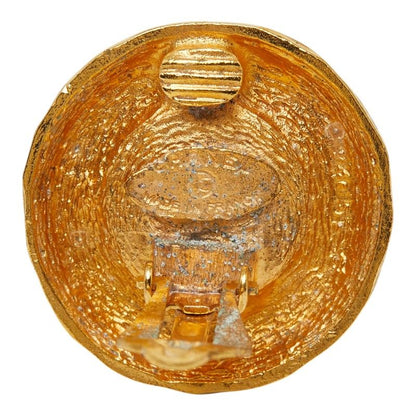 Chanel CC Logo Vintage Round Earrings Gold Brown Plated Tiger — view 4