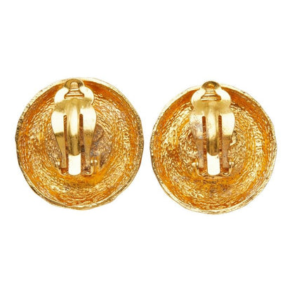 Chanel CC Logo Vintage Round Earrings Gold Brown Plated Tiger — view 3