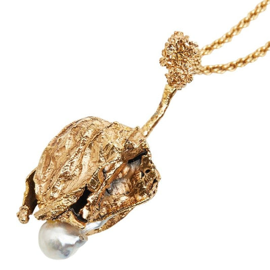 Dior Leaf Motif Chain Pendant Gold Plated Faux Pearl