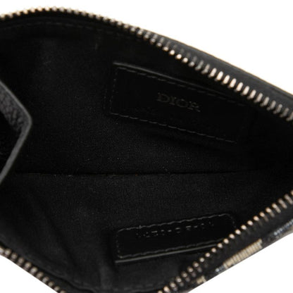 Dior Oblique Zip Card Holder Coin Case Fragment Beige Navy Jacquard — view 4