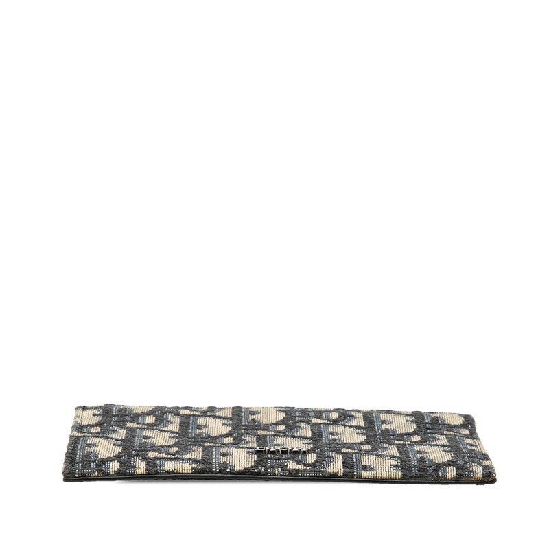 Dior Oblique Zip Card Holder Coin Case Fragment Beige Navy Jacquard — view 3