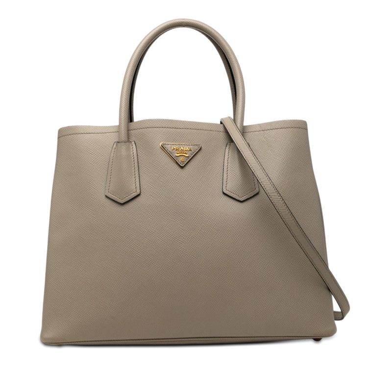 Prada Cuir Double 2-Way Shoulder Bag Beige Saffiano Leather
