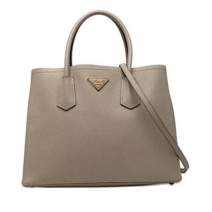 Prada Cuir Double 2-Way Shoulder Bag Beige Saffiano Leather