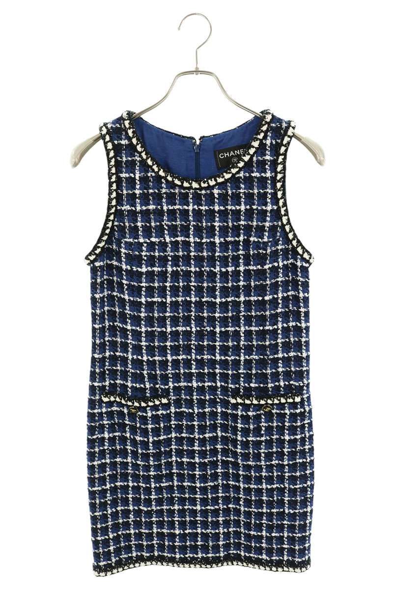 Chanel CC Logo Button Tweed Sleeveless Dress 34