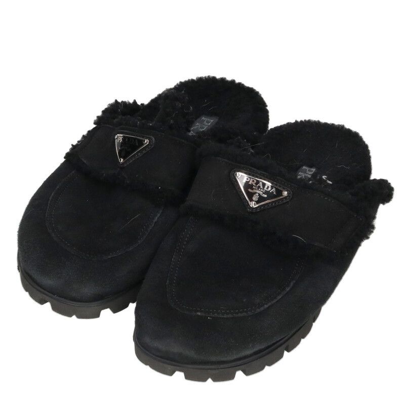 Prada Shearling Sandals With Triangular 38