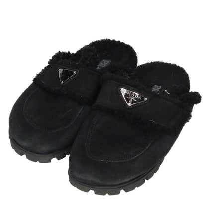 Prada Shearling Sandals With Triangular 38
