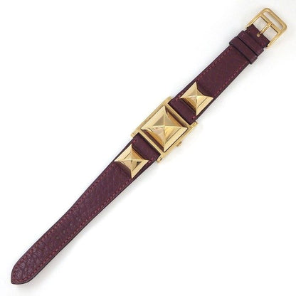 Hermes Watch Medallion Studs Square White Dial Red Leather Quartz Analog — view 4