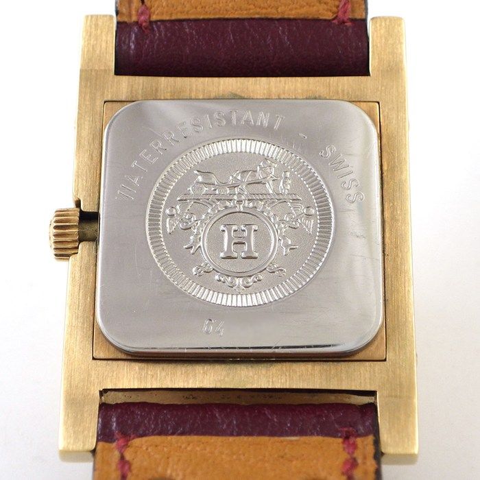 Hermes Watch Medallion Studs Square White Dial Red Leather Quartz Analog — view 5