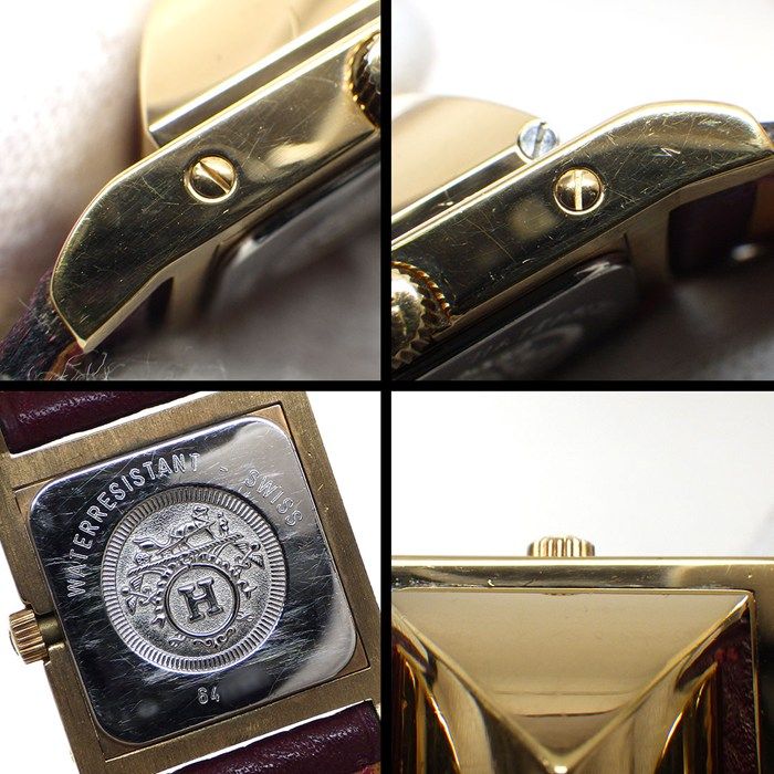 Hermes Watch Medallion Studs Square White Dial Red Leather Quartz Analog — view 8