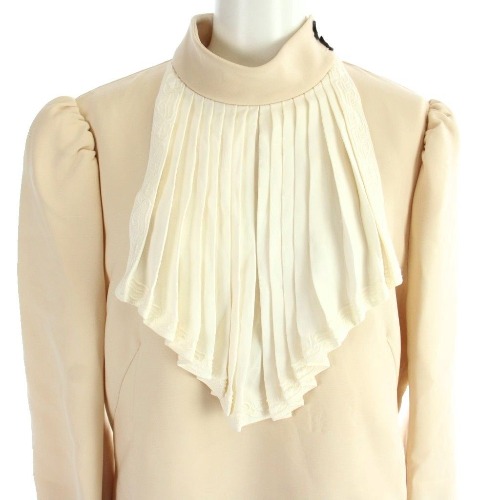 Louis Vuitton Dress Ruffle Calfskin Length Long Sleeve Pleats Ruffles 42 Beige — view 5
