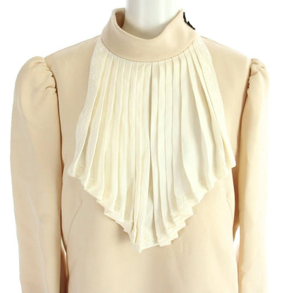 Louis Vuitton Dress Ruffle Calfskin Length Long Sleeve Pleats Ruffles 42 Beige — view 5