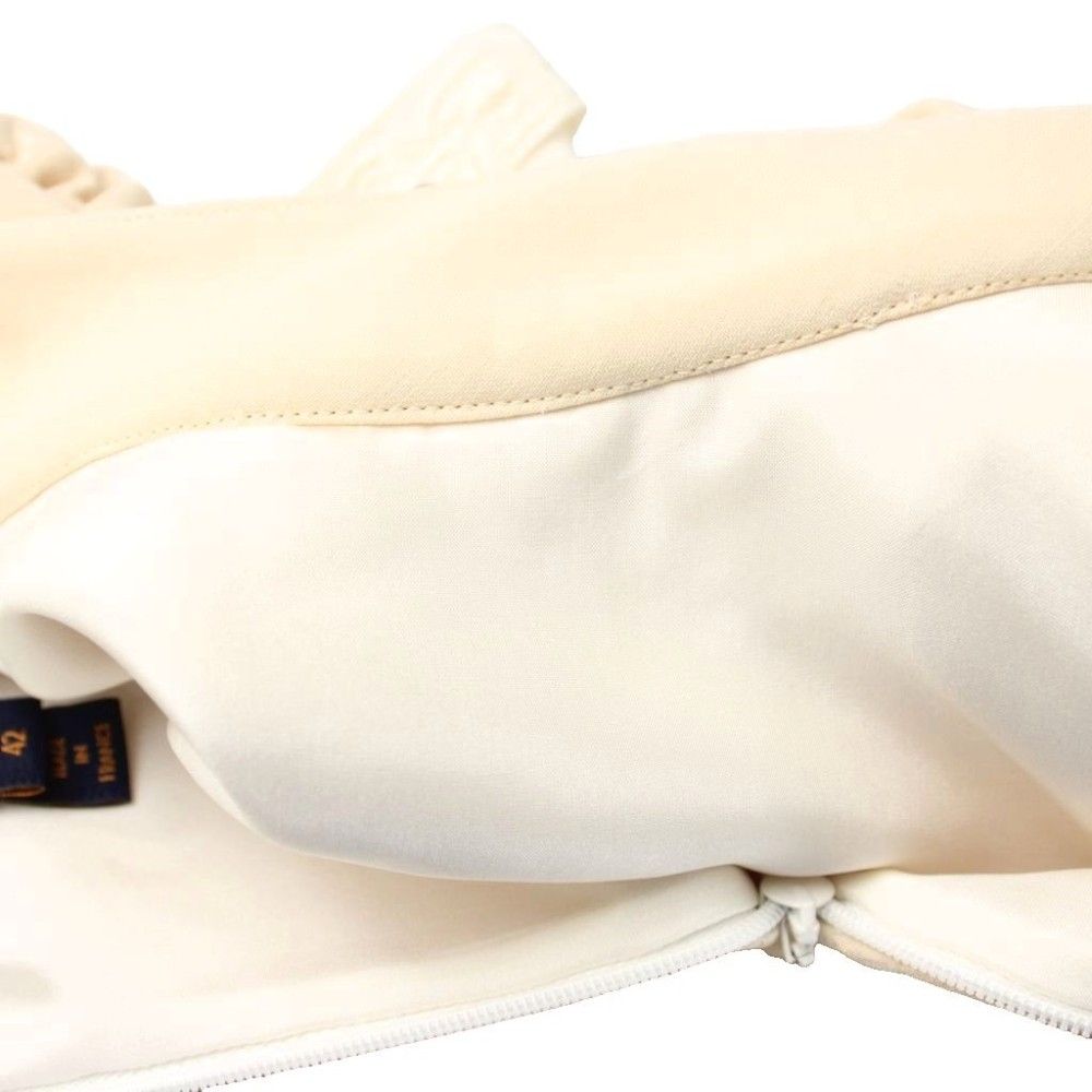 Louis Vuitton Dress Ruffle Calfskin Length Long Sleeve Pleats Ruffles 42 Beige — view 8