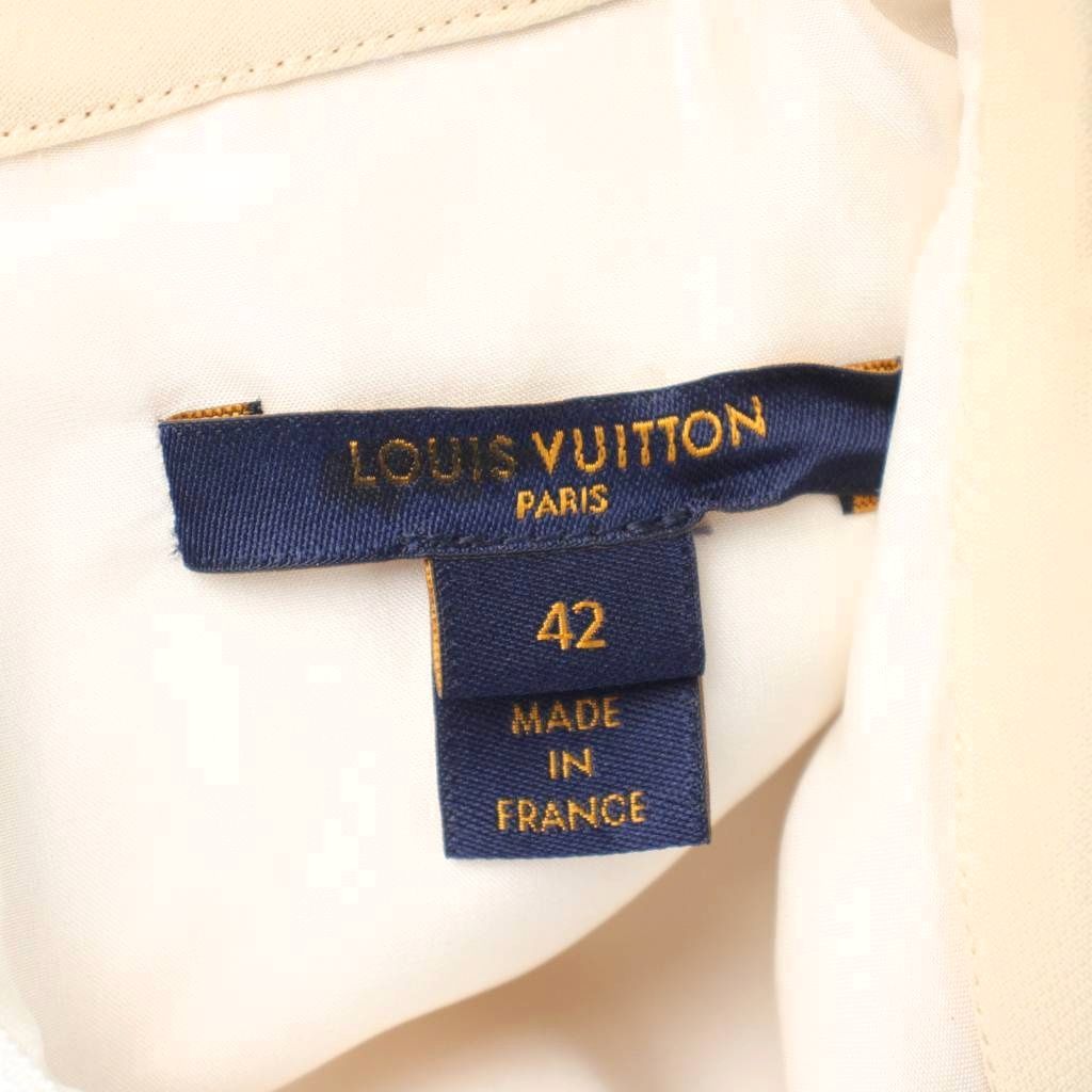 Louis Vuitton Dress Ruffle Calfskin Length Long Sleeve Pleats Ruffles 42 Beige — view 4
