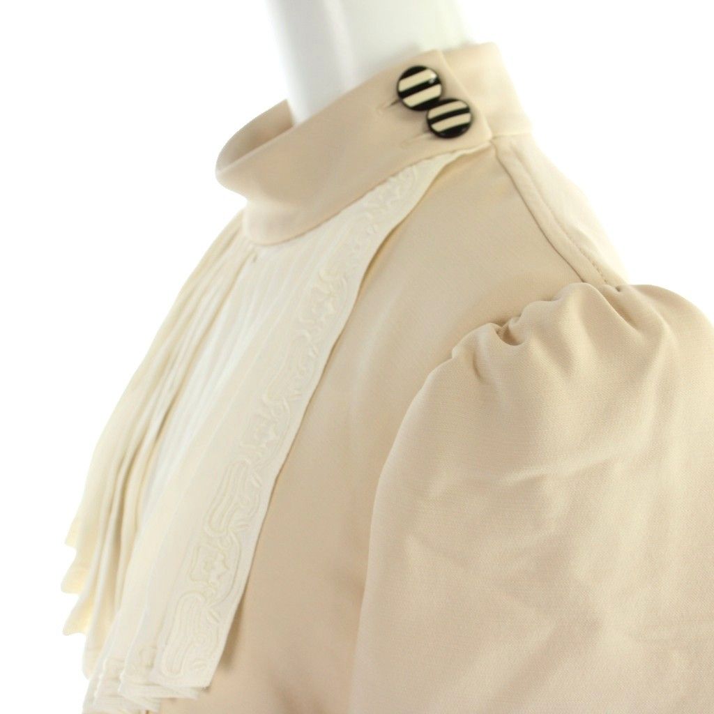 Louis Vuitton Dress Ruffle Calfskin Length Long Sleeve Pleats Ruffles 42 Beige — view 6