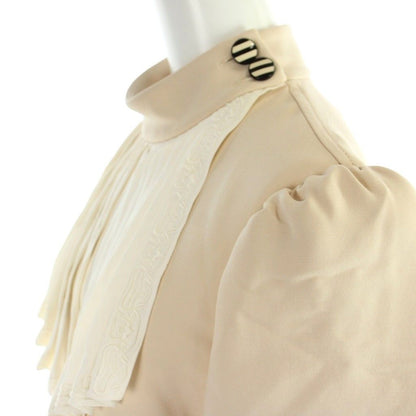 Louis Vuitton Dress Ruffle Calfskin Length Long Sleeve Pleats Ruffles 42 Beige — view 6