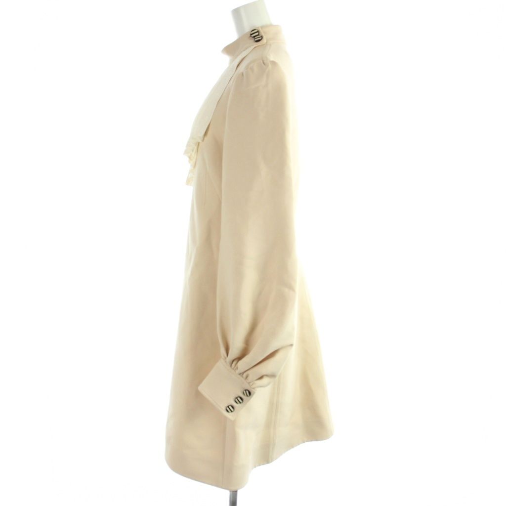 Louis Vuitton Dress Ruffle Calfskin Length Long Sleeve Pleats Ruffles 42 Beige — view 2